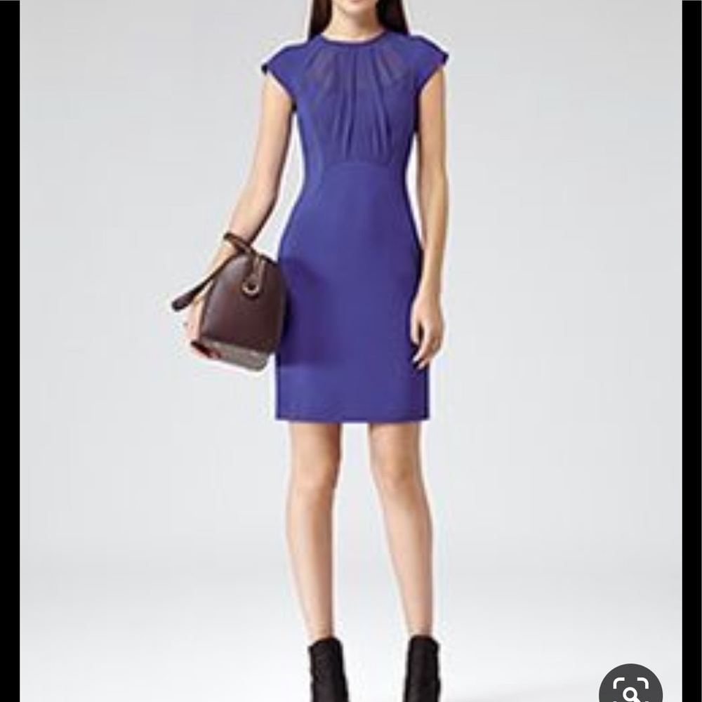 Reiss Blue Sheer Neckline Dress US6